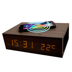 Qi-Tone Alarm Clock Bluetooth Speaker - Dark Wood