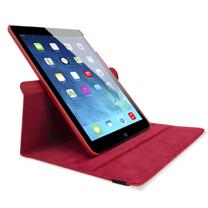 Rotating Leather Style Stand Case for iPad Air - Red
