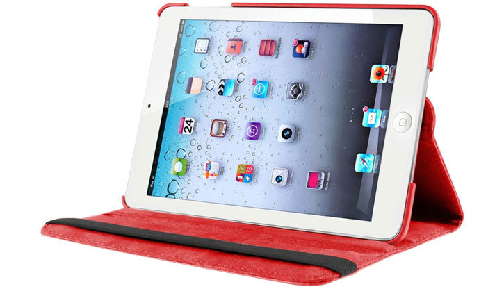Leather-Style Rotating iPad Mini 3 / 2 / 1  Stand Case - Red
