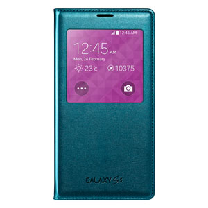 Het koud krijgen Pogo stick sprong ontspannen Official Samsung Galaxy S5 S-View Premium Cover Case - Blue Topaz