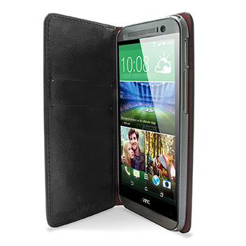 Adarga Leather-style HTC One M8 Wallet Case - Black