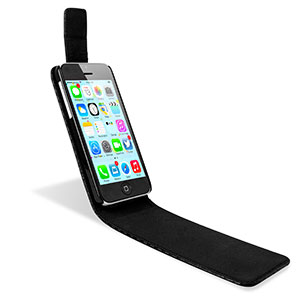 bouw Nadruk Opwekking Slimline Carbon Fibre-Style iPhone 5C Vertical Flip Case - Black