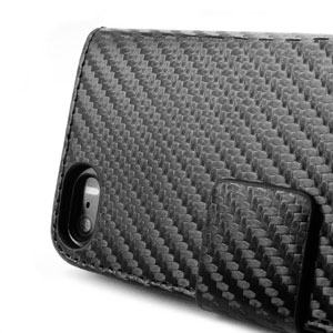 Slimline Carbon Fibre-Style iPhone 5S / 5 Horizontal Flip Case - Black