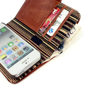 Tuff-Luv iPhone 5S / 5 Vintage Leather Wallet Case with RFID - Brown
