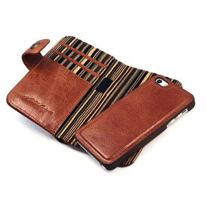 Daarbij schieten kralen Tuff-Luv iPhone 5S / 5 Vintage Leather Wallet Case with RFID - Brown