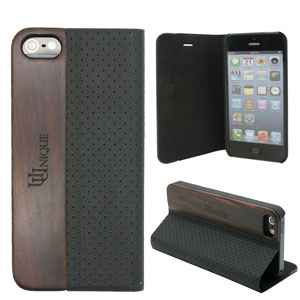 Uunique Textured Case With Wooden Panel for iPhone 5S/5 - Black