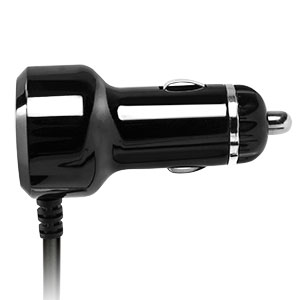 High Power Lightning Car Charger with Extra USB Port - Black