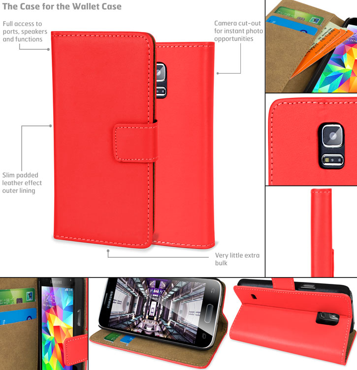 Adarga Leather-Style Samsung Galaxy S5 Mini Wallet Case - Red