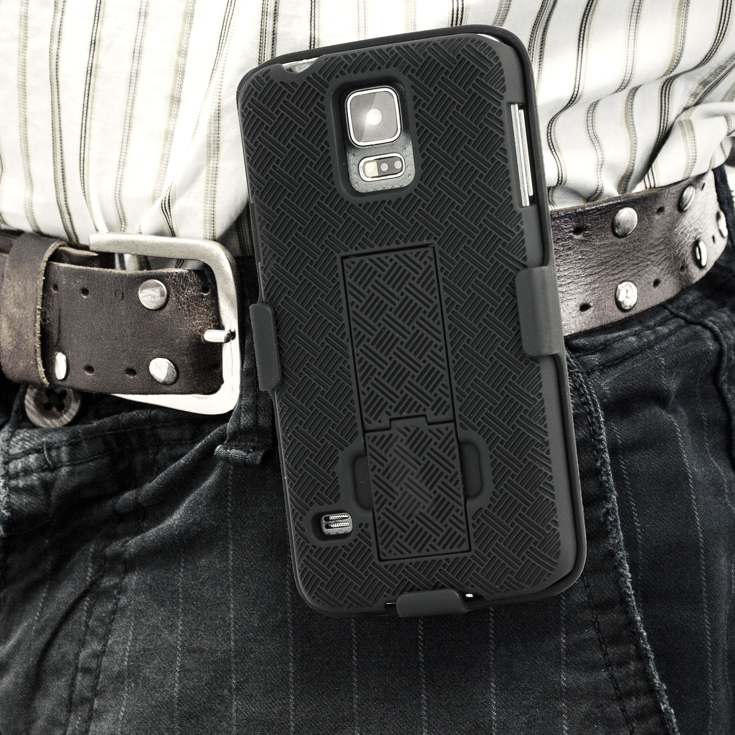 Encase Mesh Samsung Galaxy S5 Tough Case & Holster/Belt Clip - Black