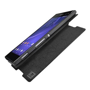 Metal-Slim Sony Xperia C3 Leather-Style Case with Stand - Black 