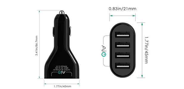 Aukey 4 Port USB 9.6A Car Charger - Black
