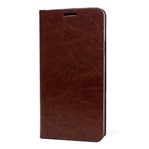 Encase Adarga Leather-Style Galaxy Note 4 Wallet Stand Case - Brown