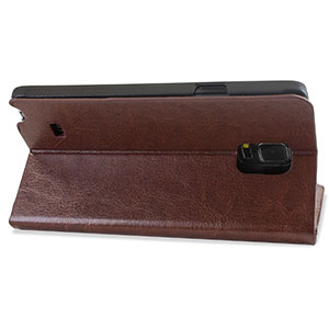 Encase Adarga Leather-Style Galaxy Note 4 Wallet Stand Case - Brown