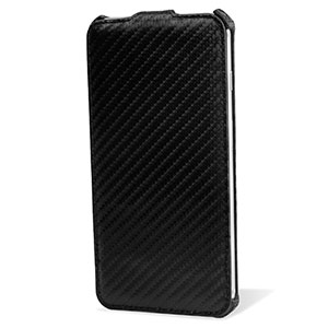 Housse Flip iPhone 6 Plus Style Fibre de carbone – Noire