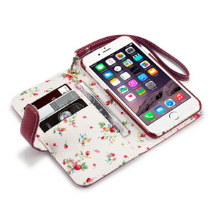 Encase Leather-Style iPhone 6 Wallet Case - Floral Red