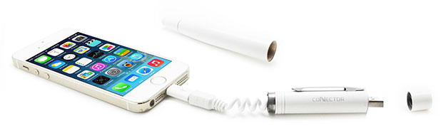 Connector+ 3-in-1 Charging Cable, Stylus and Pen - White