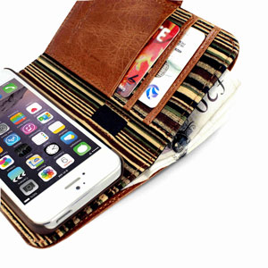 Tuff-Luv iPhone 6 Vintage Leather Wallet Case with RFID - Brown