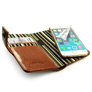 Tuff-Luv iPhone 6 Vintage Leather Wallet Case with RFID - Brown