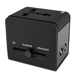Olixar Worldwide Adapter with 2 USB Ports - Black