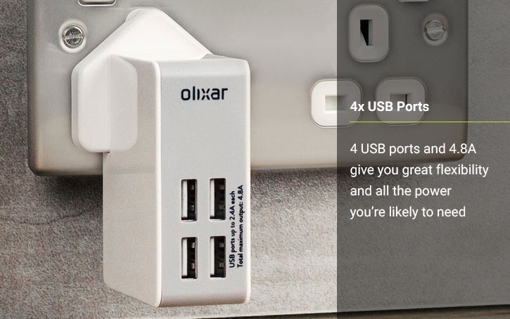 Chargeur Secteur International Olixar 4 ports USB - 4.8A 