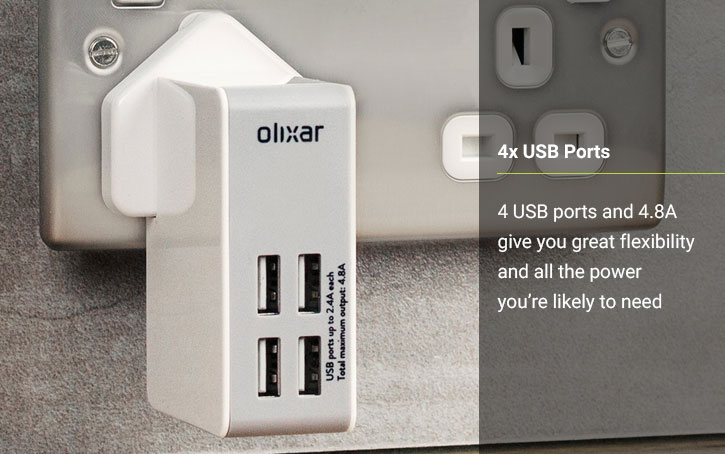 Olixar Travel Adapter with 4 USB ports 4.8A