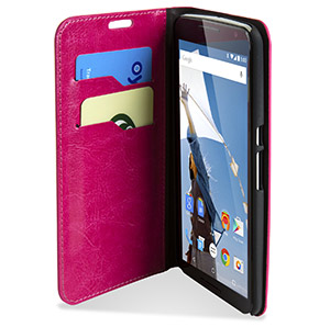 Encase Leather-Style Nexus 6 Wallet Case - Hot Pink