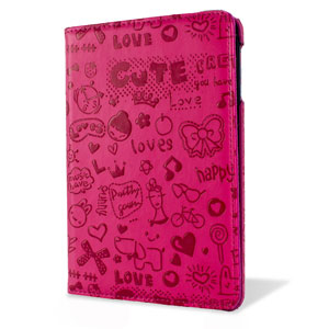 Encase Leather-Style Doodle Rotating iPad Air 2 Case - Hot Pink