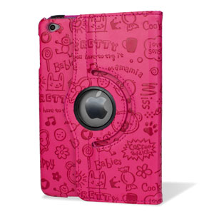 Encase Leather-Style Doodle Rotating iPad Air 2 Case - Hot Pink