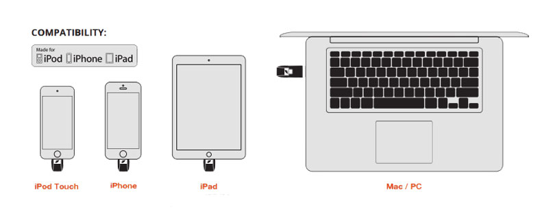 Clé USB stockage 256 Go pour appareils IOS Leef iBridge - Noire