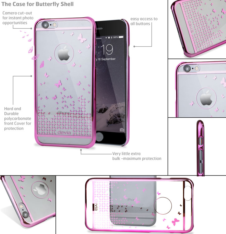 Butterfly iPhone 6 Shell Case - Rose Pink / Clear