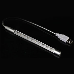 enCharge USB Portable 10 LED Light Strip with Flexible Neck - Silver