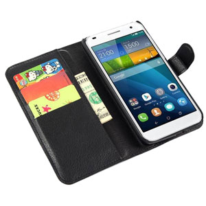 Encase Leather-Style Huawei Ascend G7 Wallet Case - Black