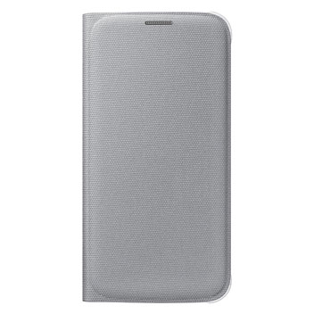 Official Samsung Galaxy S6 Flip Wallet Fabric Cover - Silver