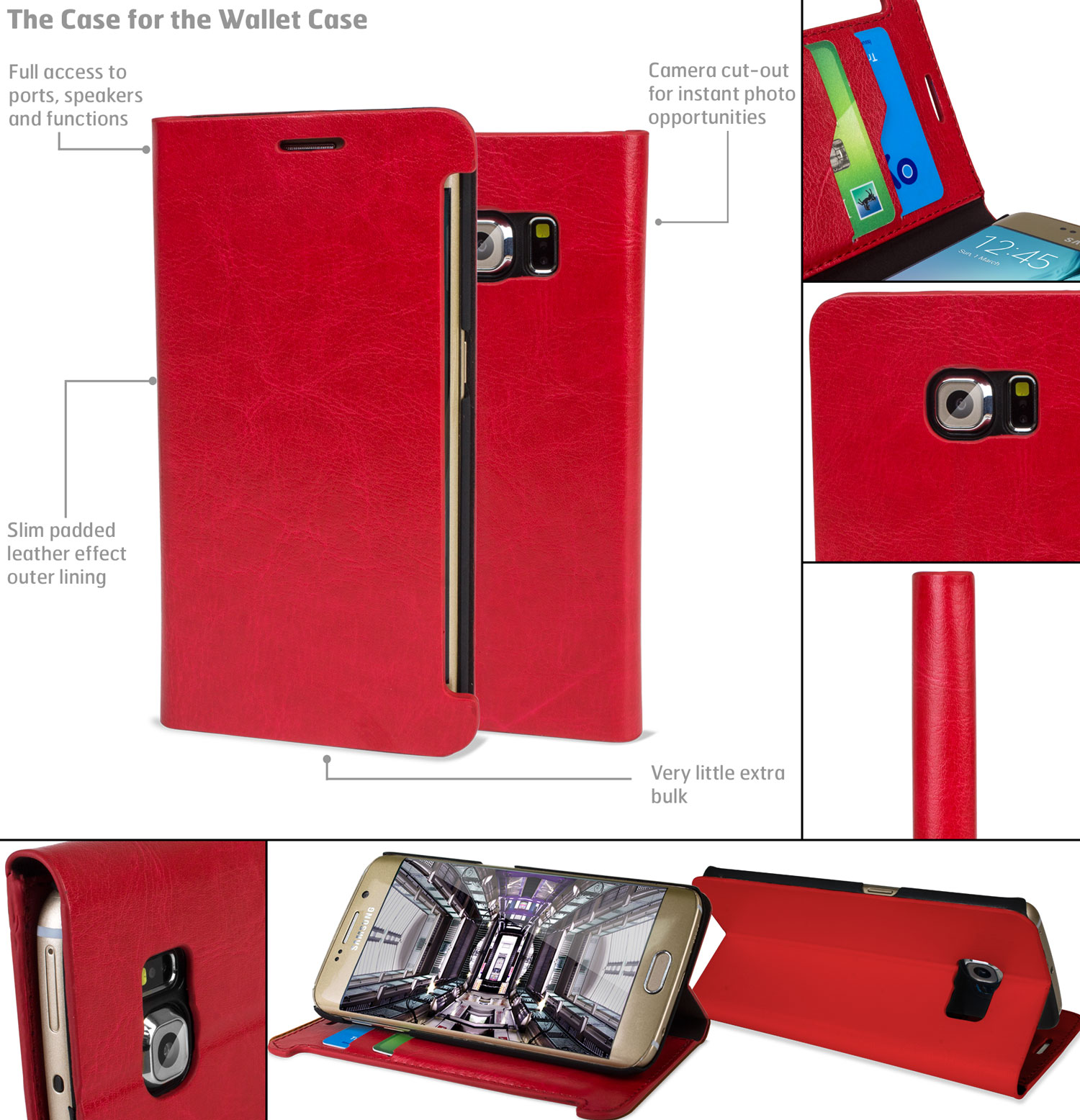 Olixar LeatherStyle Galaxy S6 Edge Wallet Stand Case Red