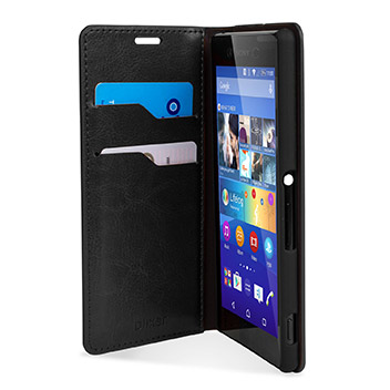 Olixar Leather-Style Sony Xperia Z3+ Wallet Stand Case - Black