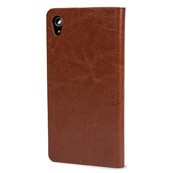 Olixar Leather-Style Sony Xperia Z3+ Wallet Stand Case - Light Brown