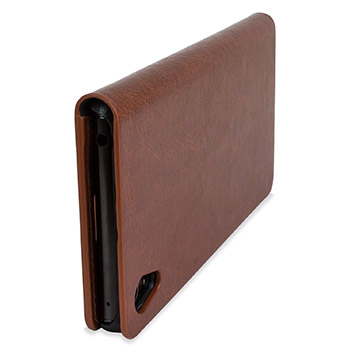 Olixar Leather-Style Sony Xperia Z3+ Wallet Stand Case - Light Brown