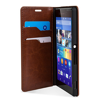 Olixar Leather-Style Sony Xperia Z3+ Wallet Stand Case - Light Brown