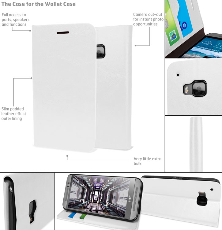 Funda HTC One M9 Olixar Tipo Cartera Estilo Cuero - Blanca