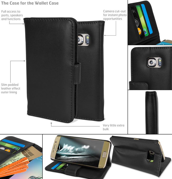 Olixar Genuine Leather Samsung Galaxy S6 Edge Wallet Case - Black