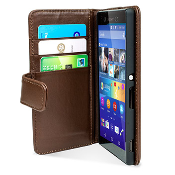 Olixar Sony Xperia Z3+ Genuine Leather Wallet Case - Brown