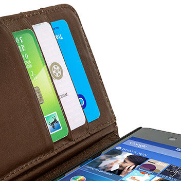 Olixar Sony Xperia Z3+ Genuine Leather Wallet Case - Brown