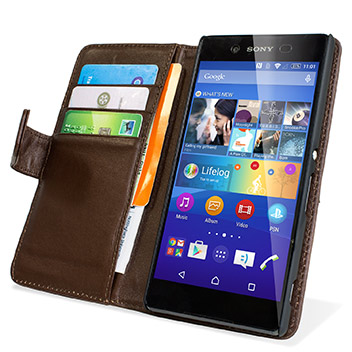 Olixar Sony Xperia Z3+ Genuine Leather Wallet Case - Brown