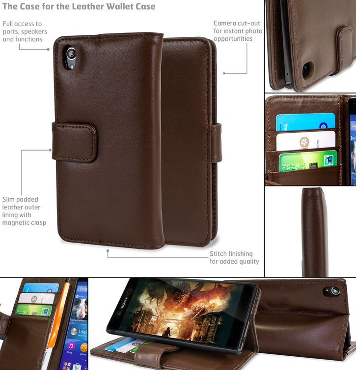 Olixar Sony Xperia Z3 Plus Genuine Leather Wallet Case - Brown