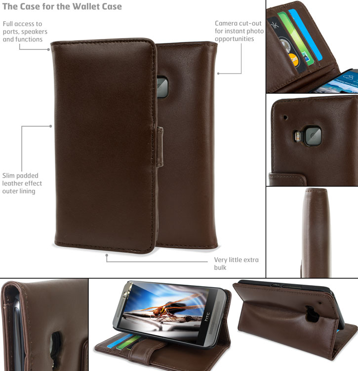 Housse portefeuille HTC One M9 Olixar Genuine cuir - Marron