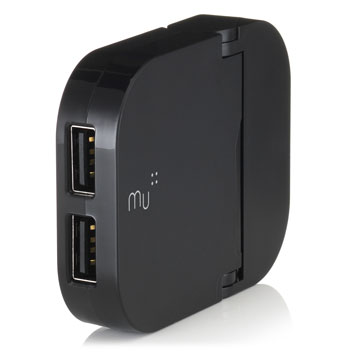 MU Duo Foldable USB Mains Charger 2 X 1.2A  - Black
