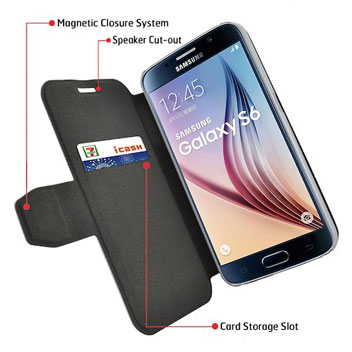 Metal-Slim Diamond Samsung Galaxy S6 Wallet Case - Grey / Gold