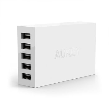 Aukey 5 Port USB Charging Station - White - US Plug