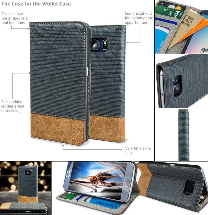 Housse Portefeuille Samsung Galaxy S6 Olixar Bi-matière – Bleue Chinée