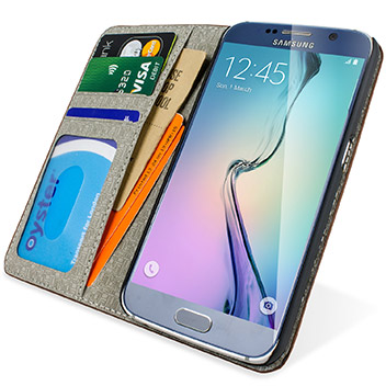 Olixar Premium Fabric Samsung Galaxy S6 Wallet Case - Light Brown